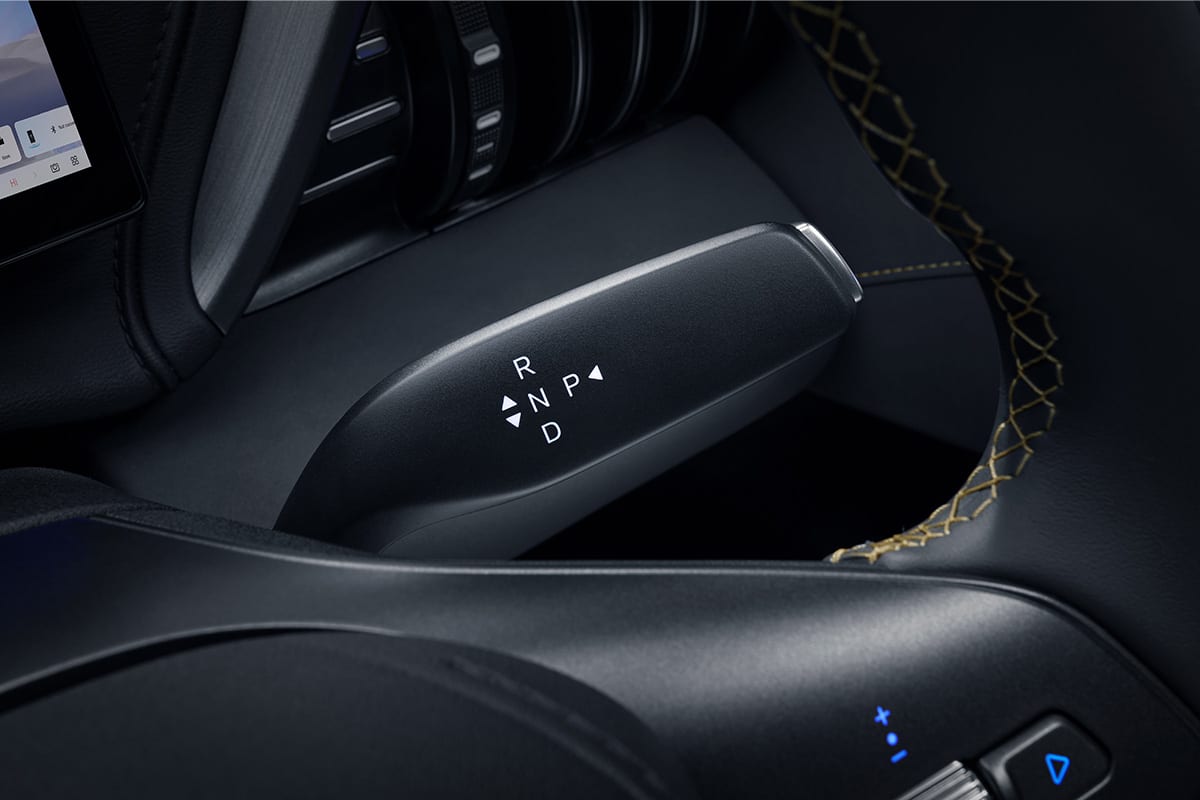 BYD ATTO 3 EVO steering column mounted gear selector stalk with premium stitching