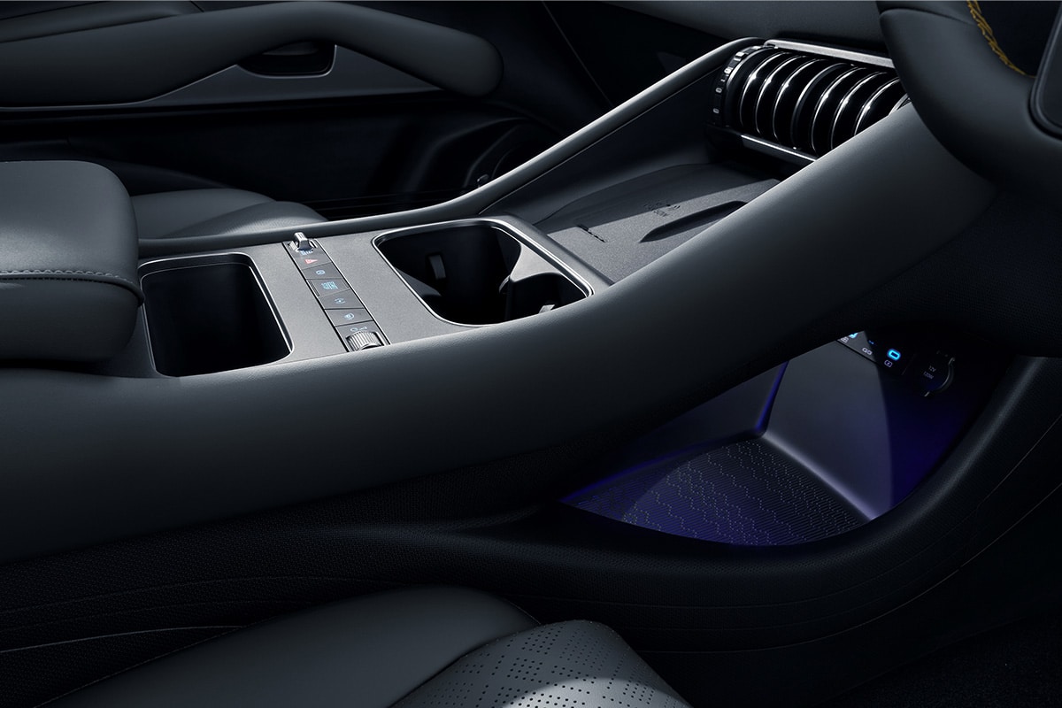 BYD ATTO 3 EVO floating central console featuring dual-tier storage and ambient lighting